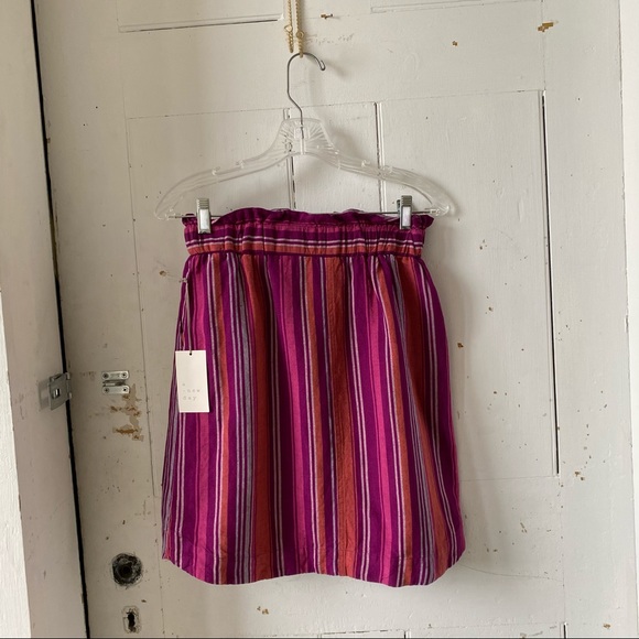 A New Day Linen Stripe Paper Bag Mini Skirt NWT XS - Picture 4 of 9
